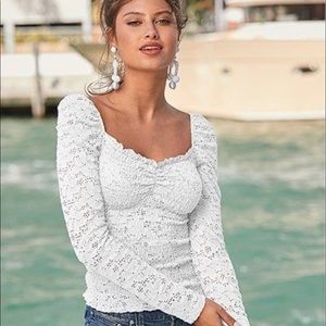 New Without Tag! VENUS BLACK Smocked Lace Top - Size Small